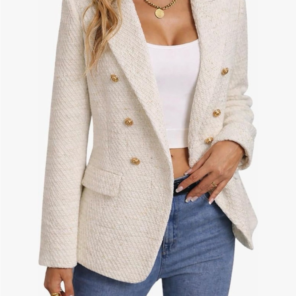 Chic Cream Double-Breasted Women's Blazer